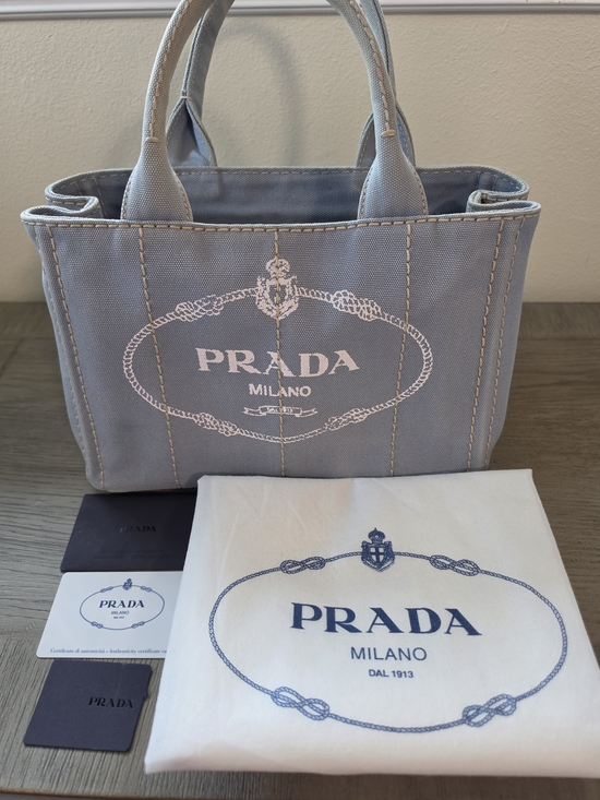 Prada Handbags - Prada Canapa Mini Light Denim Blue Canvas Tote